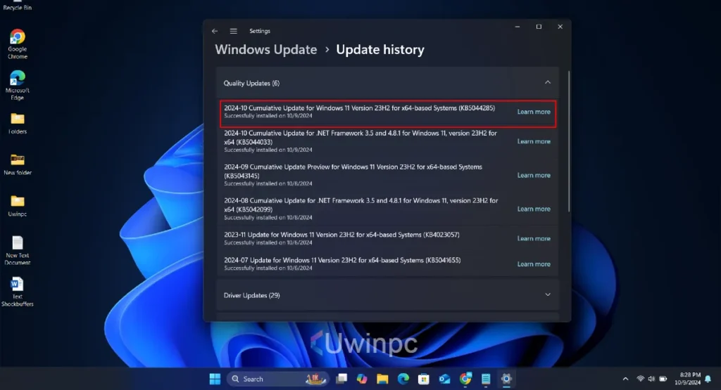 Windows 11 October New Update KB5044285 End of Support for Version 22H2 Catalog Download